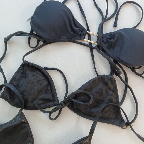 Set of 3 Swimwear Top Wired & Wireless Padded Black Print Solid Strap Adjustable - Picture 3 of 12